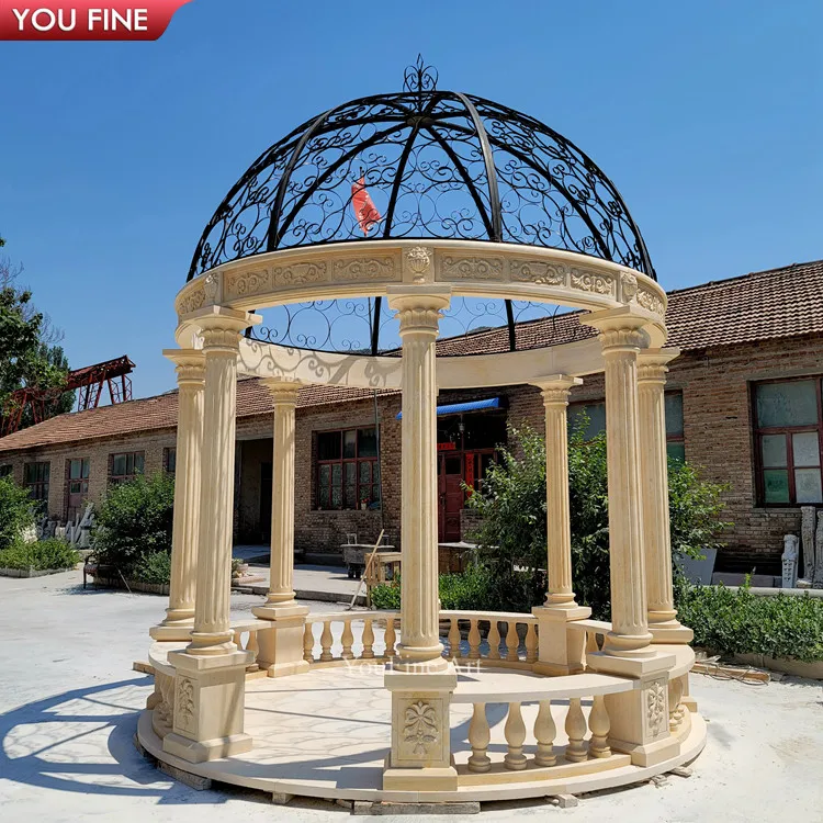 Outdoor Hand Carved Statue Pillars Garden Stone Gazebo