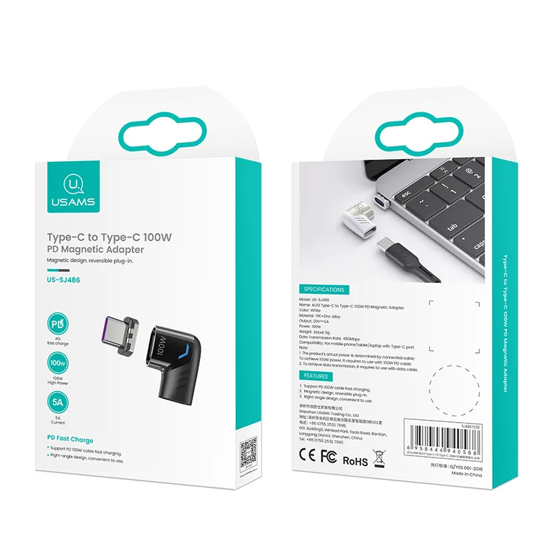 USAMS 2021 new SJ486 usb c to type c magnetic data transfer and 100w fast charging adapter for phone tablet laptop
