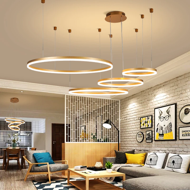  Nordic Decorative Circular Led Hanging Ring Light Aluminum Gold Kitchen Dining Room Round Indoor Modern