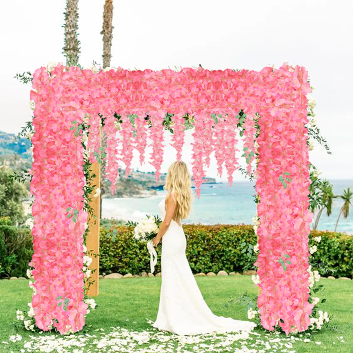 BHY0226-6-Purple Wedding Party Home Decorations Hanging Flower Faux 3 Branches Purple Vines Artificial Wisteria Flower