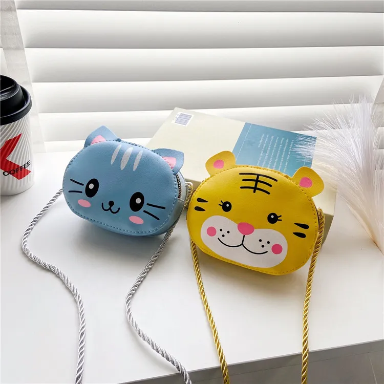 Colorful PU Mini Animal Coin Purse Cartoon Bunny Tiger Kids Messenger Bag Small Handbag Single Shoulder Bags For Girls