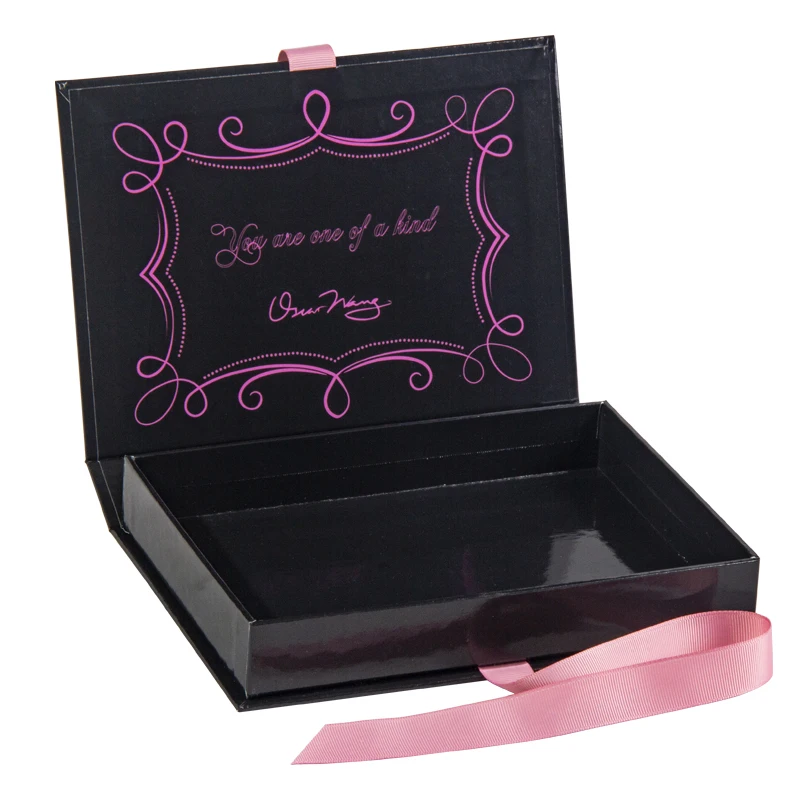 
Custom Luxury Black Paper Collapsible Book Style Logo Pink Printed Rigid Cardboard Closure Flap Gift Magnetic Box Packaging 