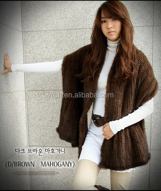 YR101 Lady High end Shawl Women Elegant Hand knitted Genuine Mink Fur Cape