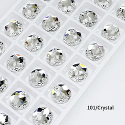 DZ-4661 Flower Round Sew On Rhinestones Glass Crystal With 2 Holes For Garment