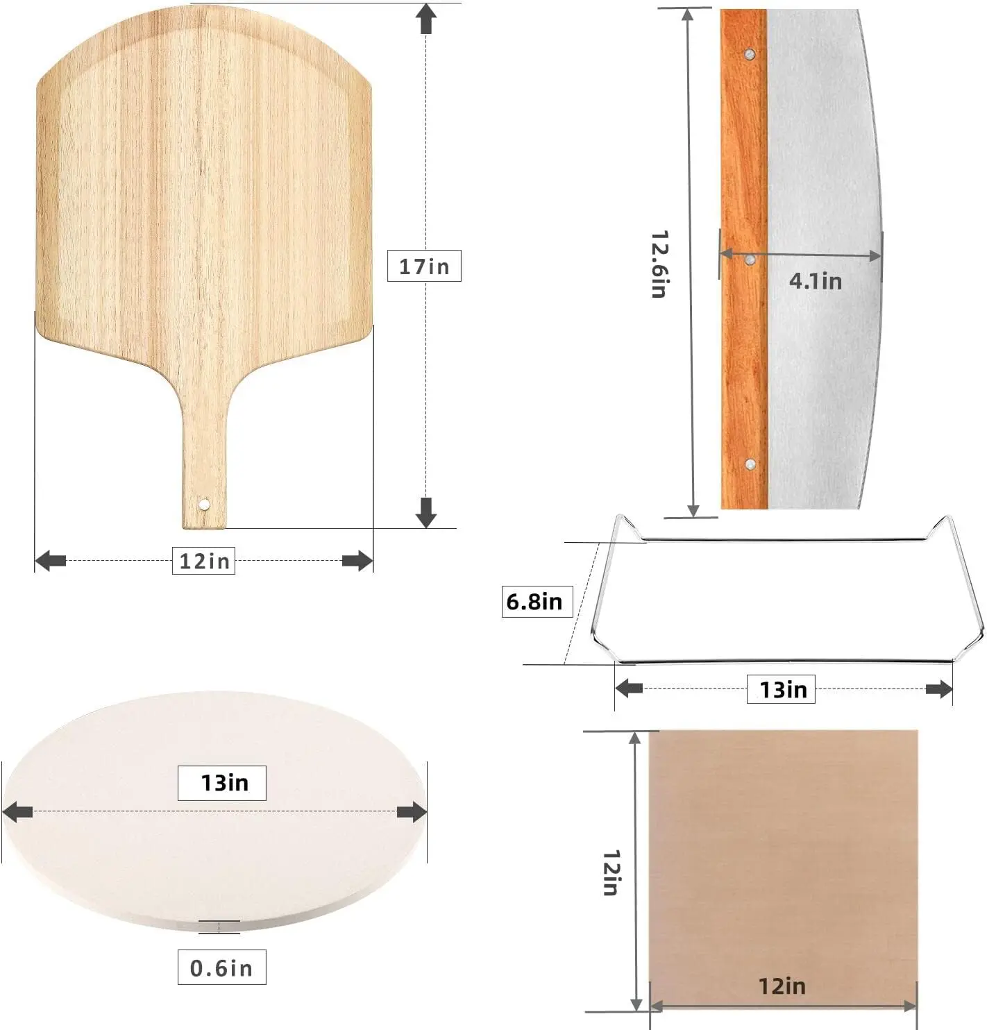 Pizza Stone With Bamboo Wood Pizza Peel For Grill Set of 2 Pizza Tool, Baking Stone for Oven, Gril and BBQ