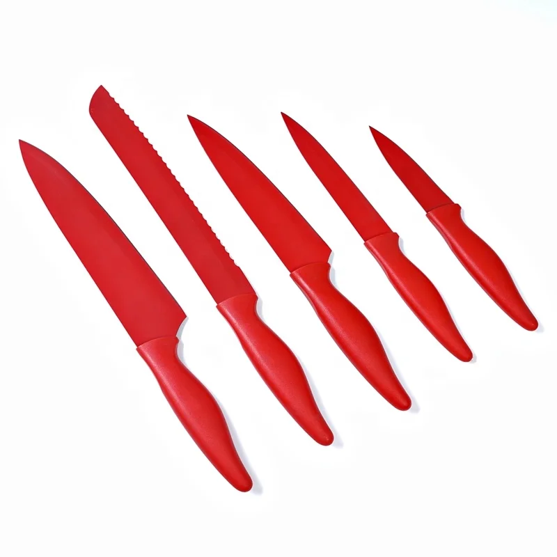 Amazon hot selling 5Pcs kitchen sharp stainless steel colorful knife set with PP handle