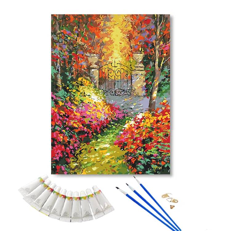 DIY Design Autumn Garden Painting By Number On Canvas Flowers Romantic Landscape Acrylic Paint Custom Paint By Number For Decor