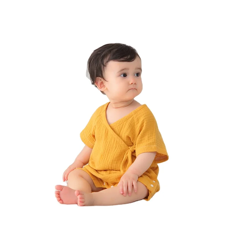 Duanding CUB 0-6M baby linen clothes natural color breathable cotton romper