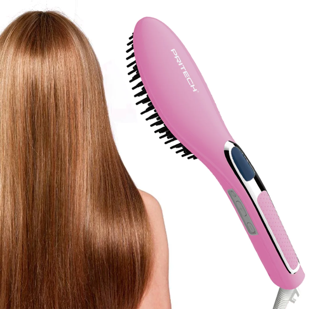 PRITECH Professional LED Display Electric Fast Heating Hair Straightener Brush