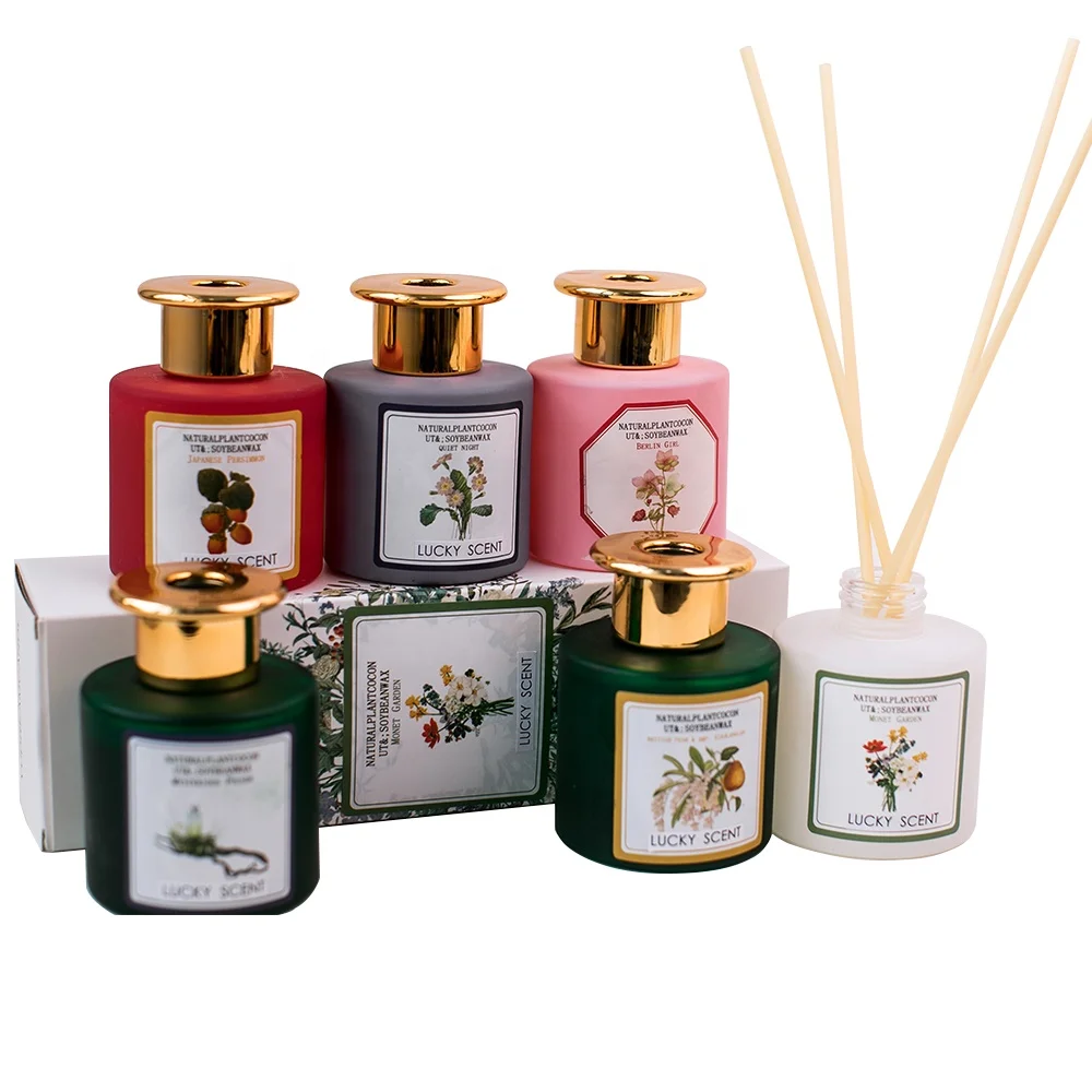 Spring Summer Luxury Printing White Glass Essential Oils Reed Diffuser With Packaging