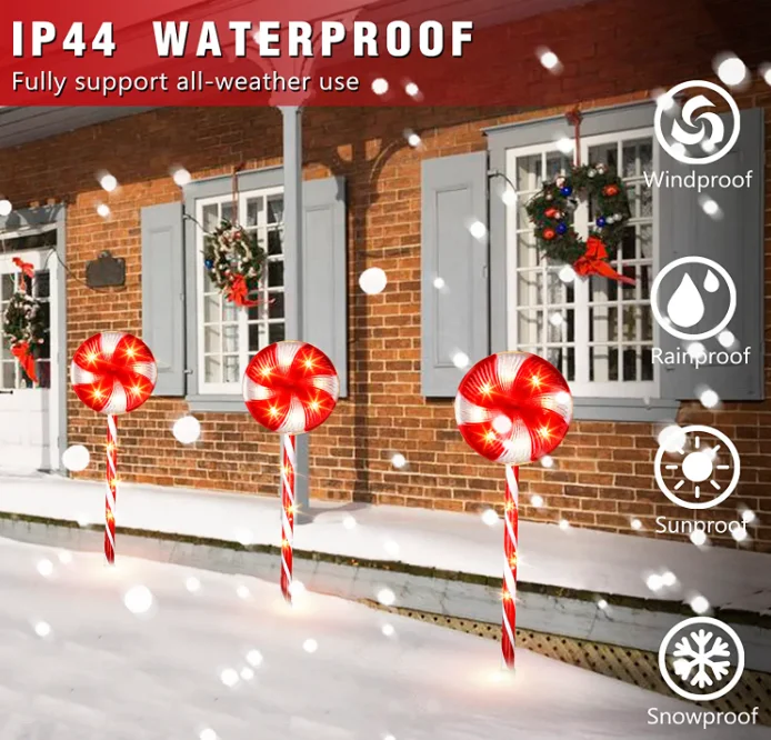 Christmas Pathway Markers Lollipops Peppermint Pathway Lights Candy Cane Lights with 8 Modes Pathway light