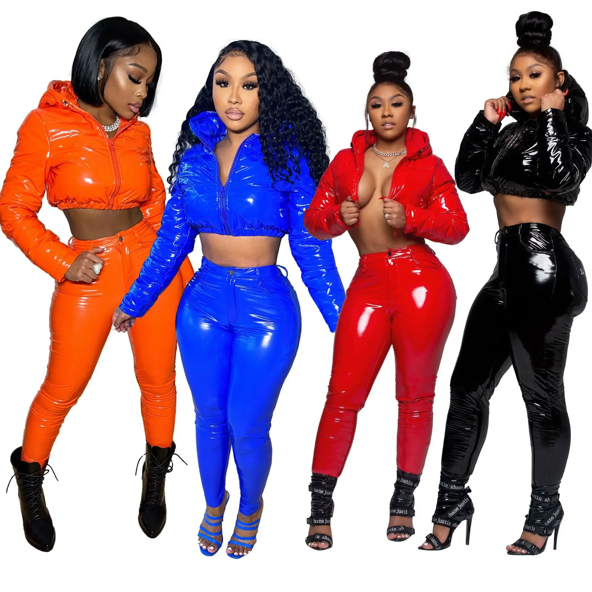 2021 New Women Winter Waterproof Puffer Coat Crop Jacket Woman Shiny Long Puff Bubble Down Coats for Ladies