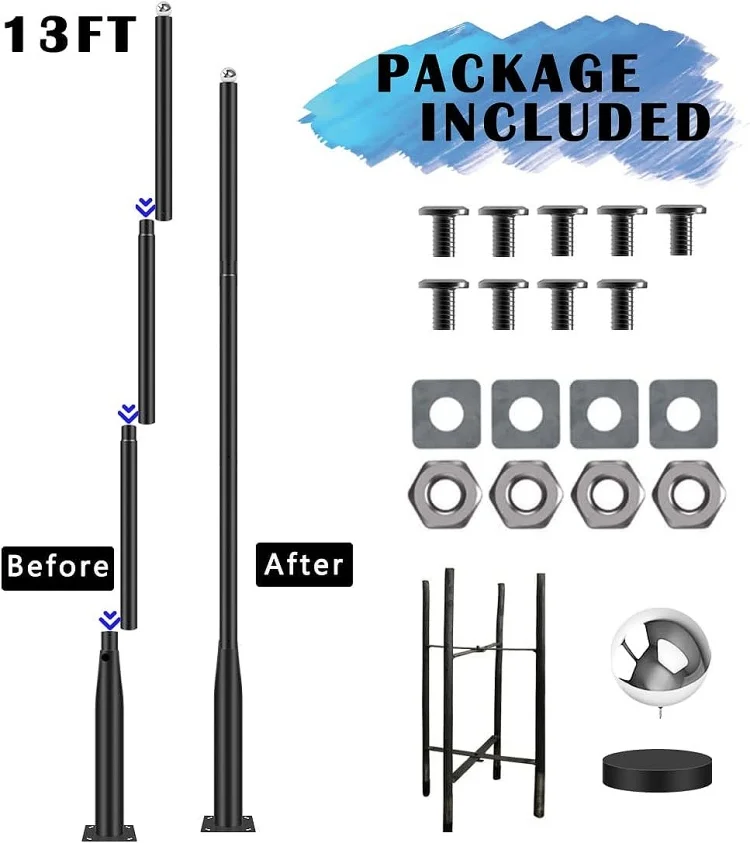 Outdoor Split Screws Type Solar Garden Lighting Street Light lamp pole 3m 4m 5m 6m lamp pole arm