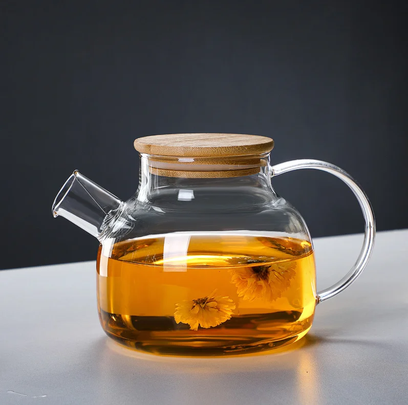 1000 мл 1800 Бытовая Высокая боросиликатная прозрачная стеклянная бамбуковая крышка утолщенная большая емкость стеклянный чайник