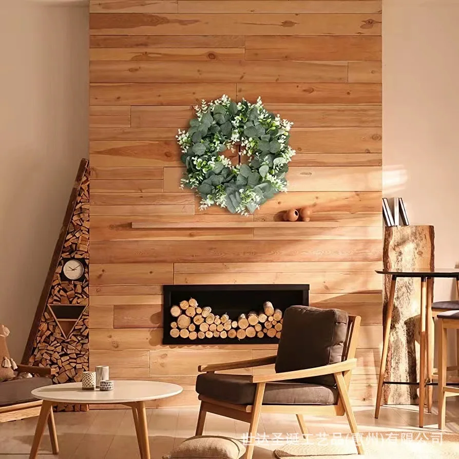 Artificial Eucalyptus Wreath For Front Door Boxwood Wreath Spring Summer Green Leaf Wreath With White Flowers For Decor