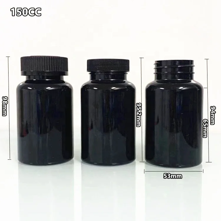 5oz 150cc 150ml PET Black Supplement Container Healthcare Products Plastic Bottle Calcium Tablet Powder Capsule Pill Bottle