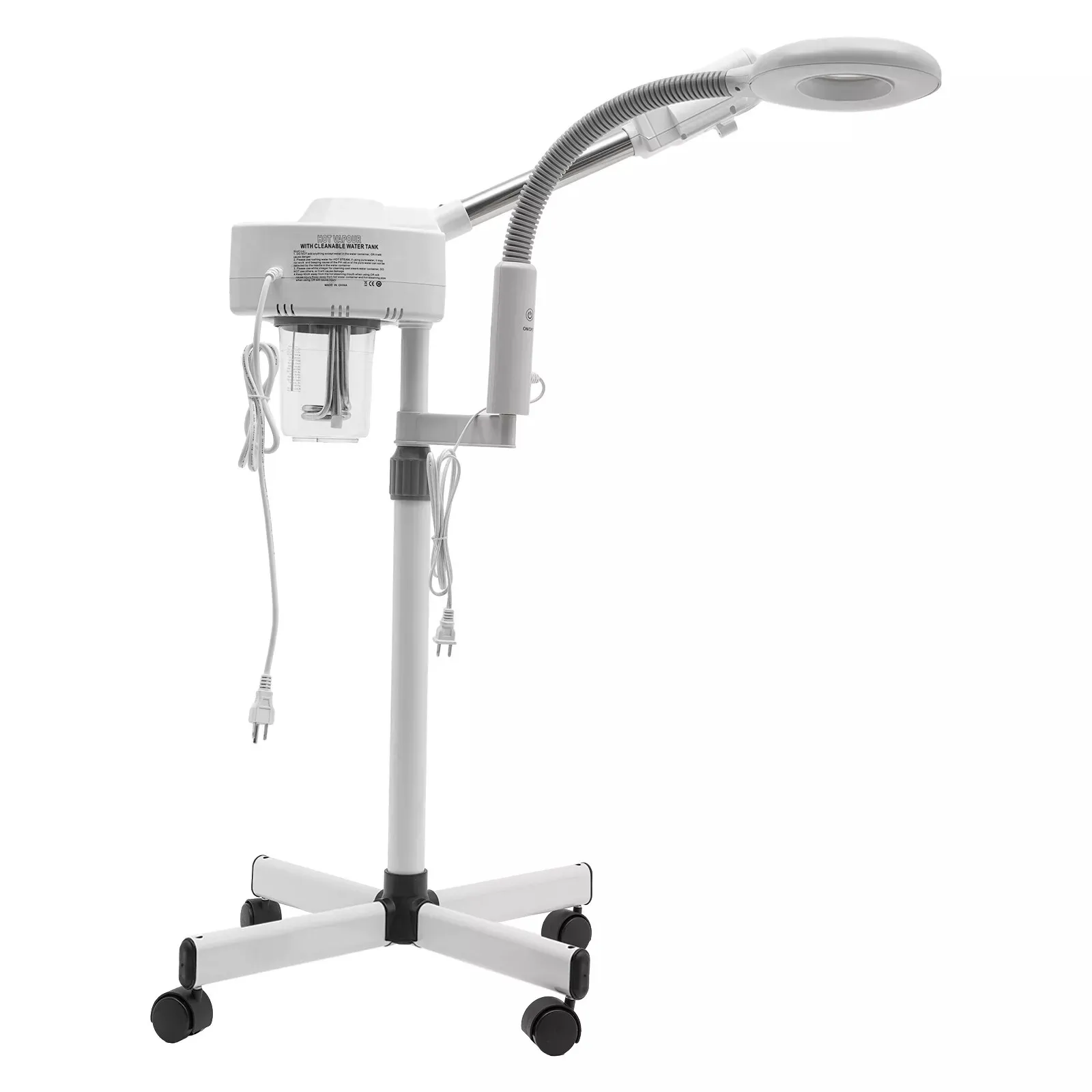 2 in 1 Facial Steamer with 5x Magnifying Lamp Hot Ozone Spa Beauty Salon Machine for Lip Exfoliation EU & US Plugs Included