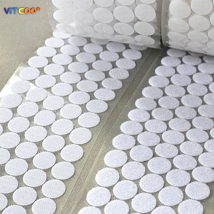 Factory Nylon Customized Kiss-cutting Dots Hot Melt Glue Back Self Adhesive Hook And Loop Circle Coin Dot
