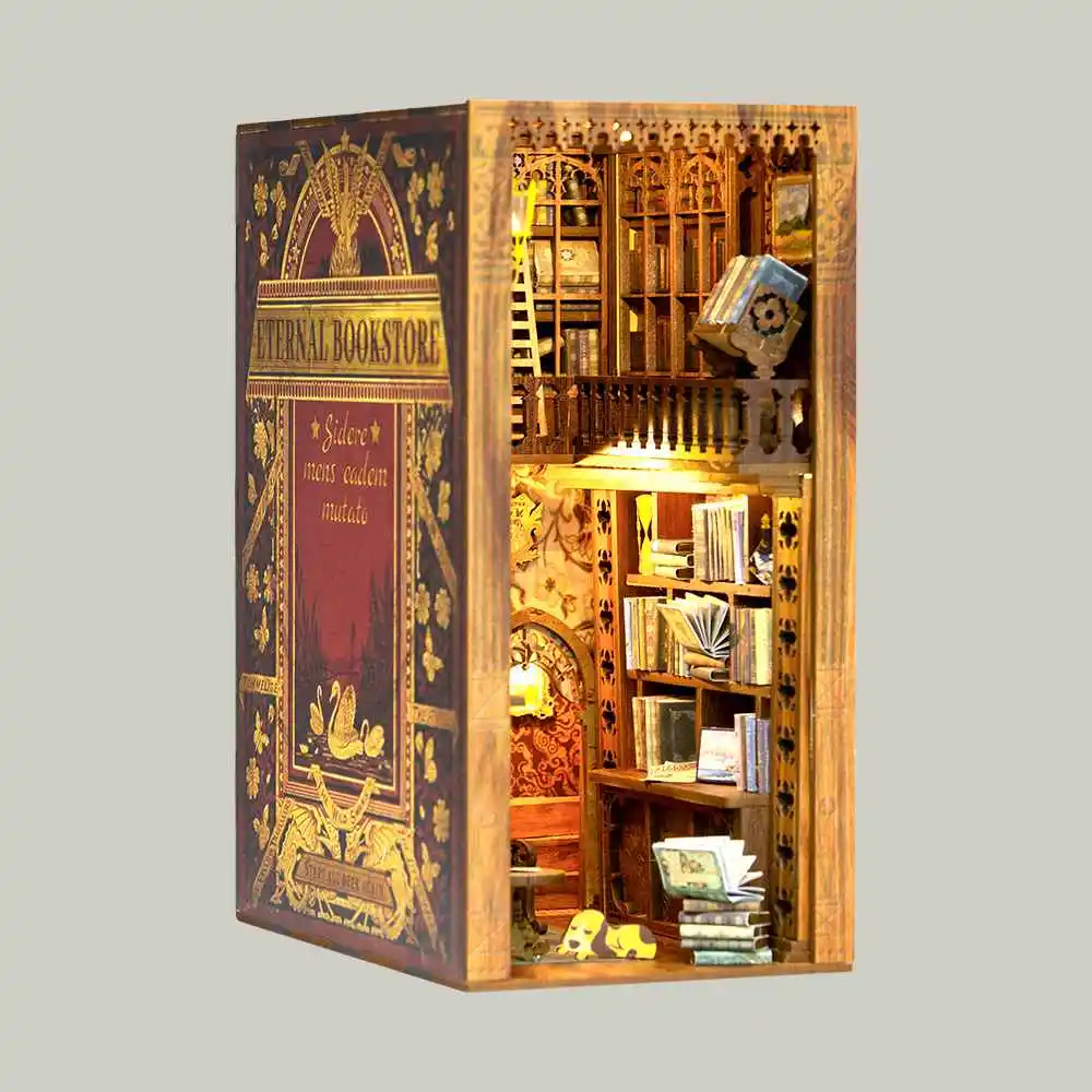 CuteBee Eternal Bookstore BookShelf Insert DIY Miniature Dolls House Kit with Furniture and LED Light 3d Puzzle Book Nook