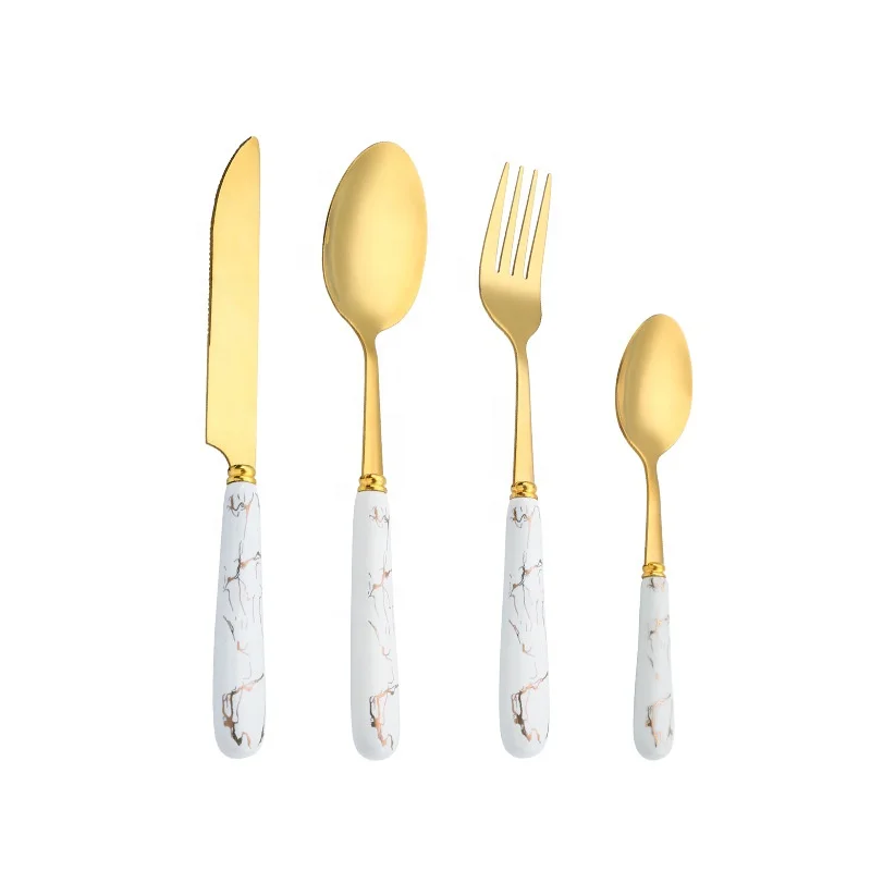 4-Piece Cutlery Set Mirror Polished Stainless Steel Cutlery With Ceramic Handles Cutlery Set