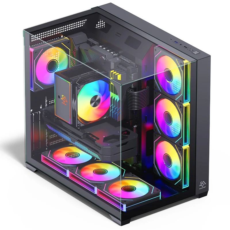 SNOWMAN Hot Sales Gaming PC Case ATX Three Sided Glass PC Case Internal Hardware At A Glance Bottom Power Supply With Type-C
