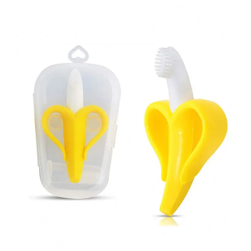 
Wholesale 100% Food Grade Silicone banana teething brush silicone baby teether 
