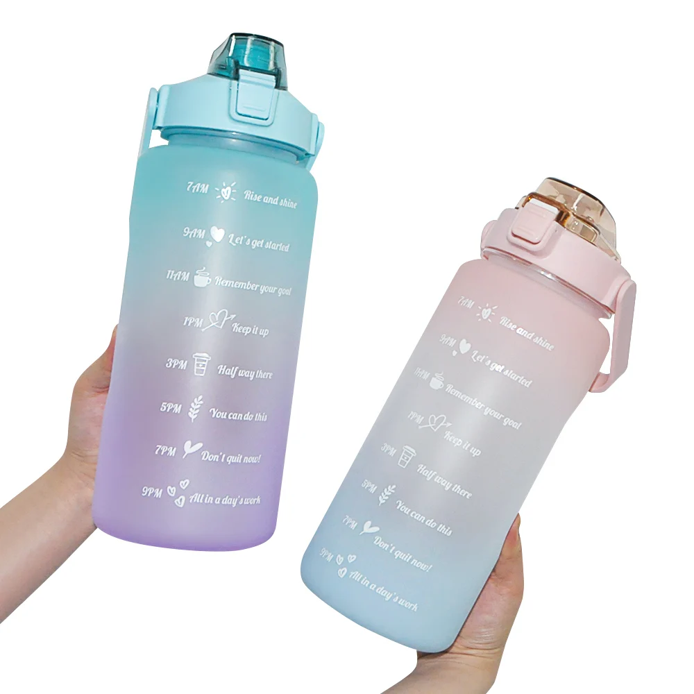 68oz 2Litre Portable Bpa Free Leak Proof Motivational Half Gallon Water Bottle With Time Marker And Straw
