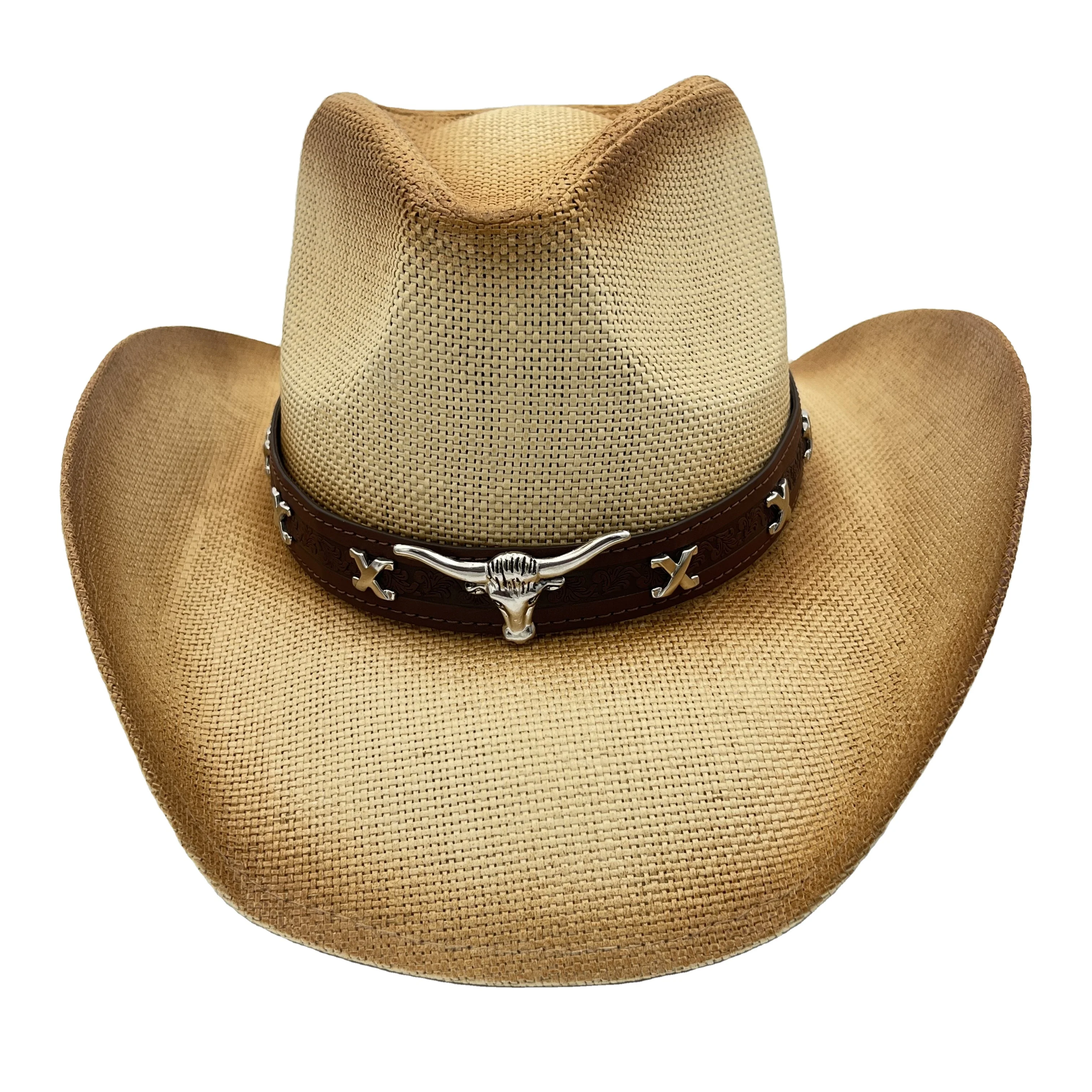 Newest Fashion New Style Bull Head Decoration Sunshade Hat Hollow Out Cowboy Hats Outside Tourism Outdoor Jazz Straw Hats