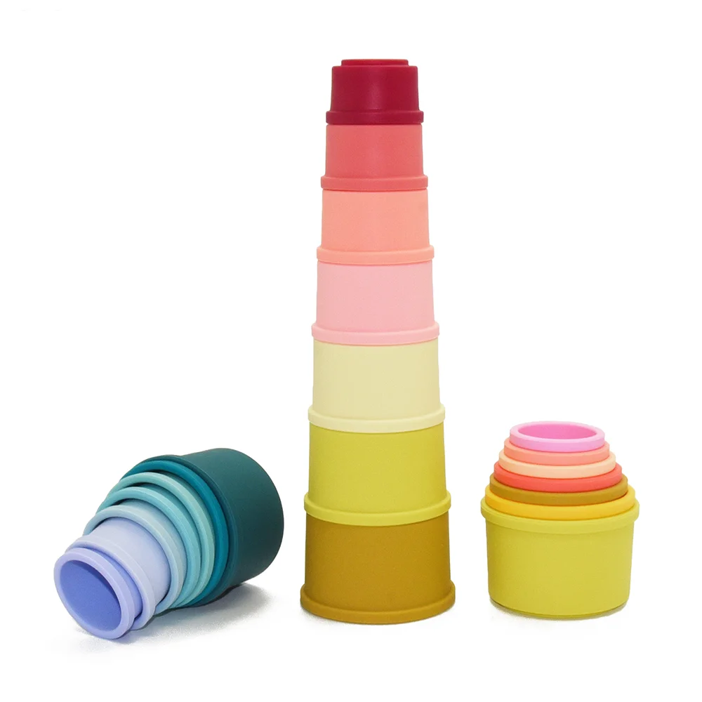 Hot Baby Bpa Free Silicone Stacking Cups Sensory Building Tower Set Stack Up Cup Toys