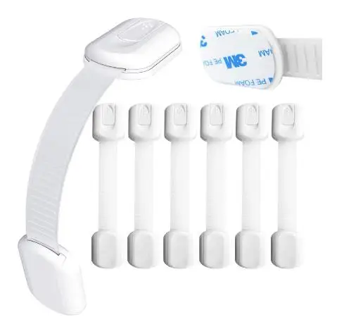 Child Safety Cabinet Locks Uses 3M Adhesive with Adjustable Strap and Latch System to Fridge Oven Toilet Seat Kitchen Cupboard