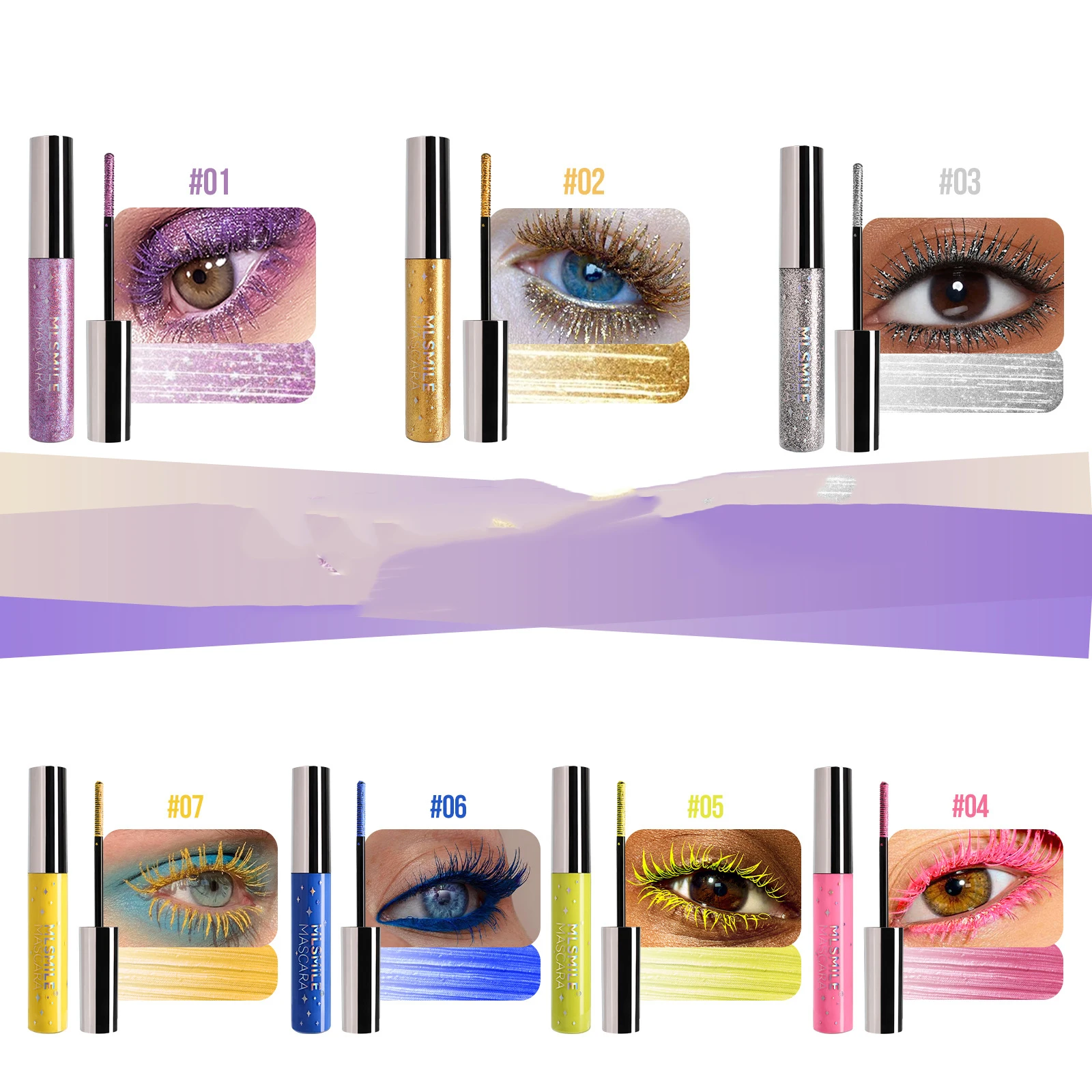 Exaggerated Look Pearlescent Matte Mascara Fine Brush Eyelash Curl Define Festive Colourful Eye Makeup