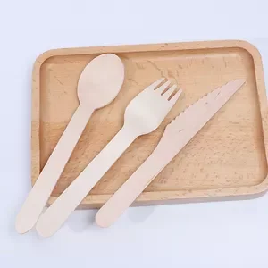 Wholesale Disposable Biodegradable Wooden Cutlery Spoon Fork Knife