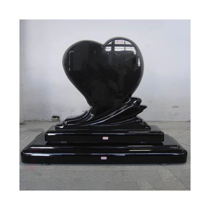 Single Heart Shaped Memorial Stone Chinese Tombstone Black Granite Monuments Granite