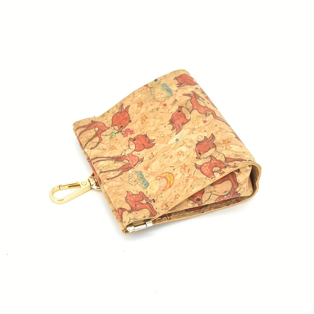Mini Retro Butterfly Pattern Cork Purse, Classic Kis-Lock Cork Wallet For Women, Elegant Cork Clutch Bag