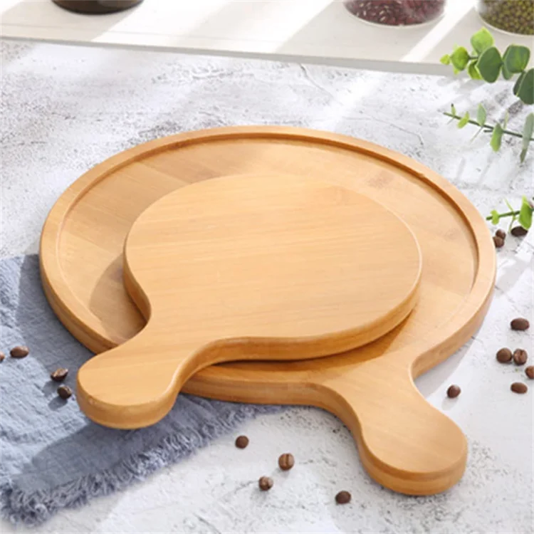Wholesale Restaurant Home Wood Dinner Food Serving Dishes Wooden Pizza Plates With Handle