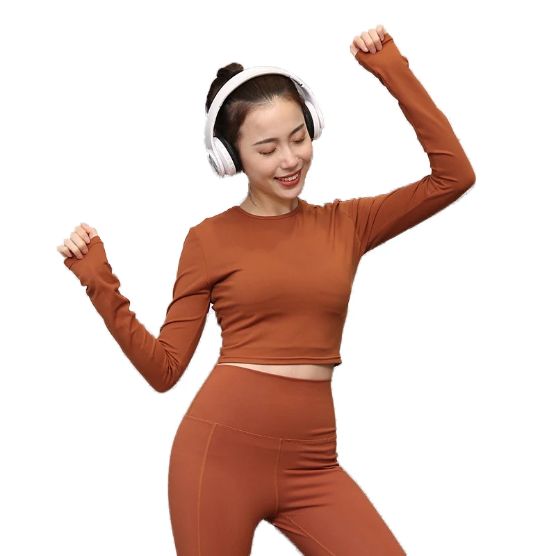
New Fitness yoga top women sports clothing fructose tight quick drying yoga long sleeve t shirt 