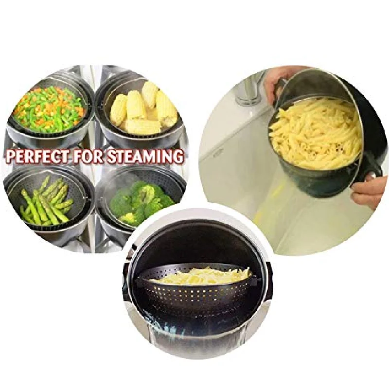 6 QT Easy Draining Built-in Rotatable Filter Basket Multifunction Pasta Pot with Non-Slip Handle Cooking Pot with Strainer Lid