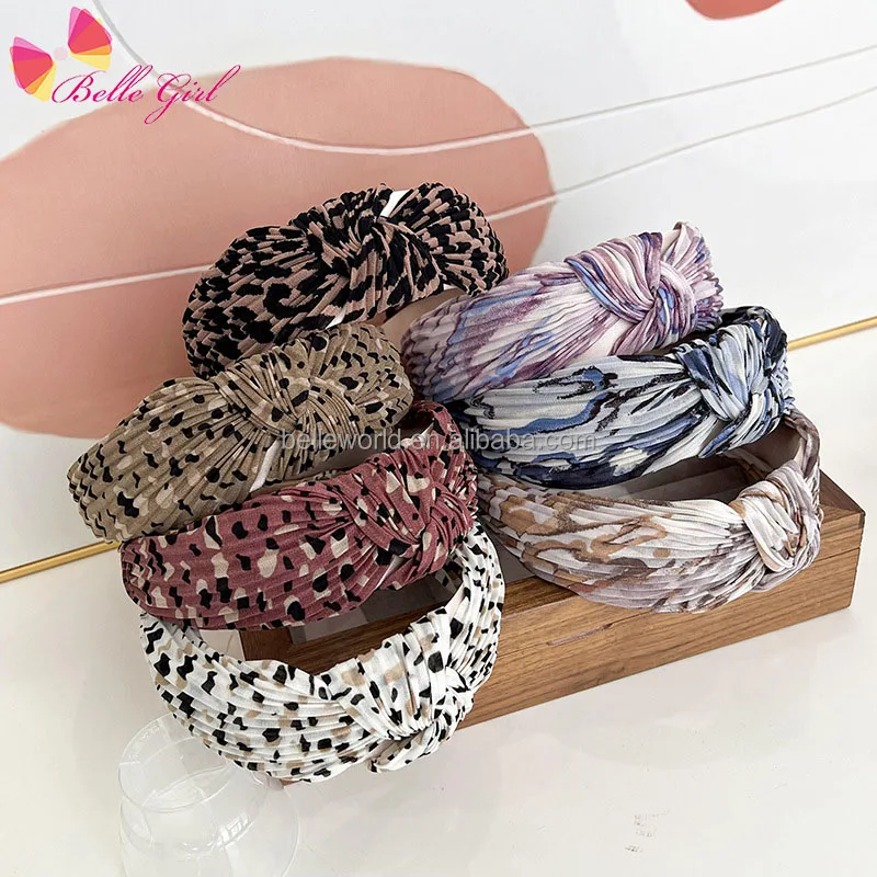 BELLEWORLD new designer popular adult hair hoop headpieces jewelry for women daily use leopard wrinkle colored fabric headband