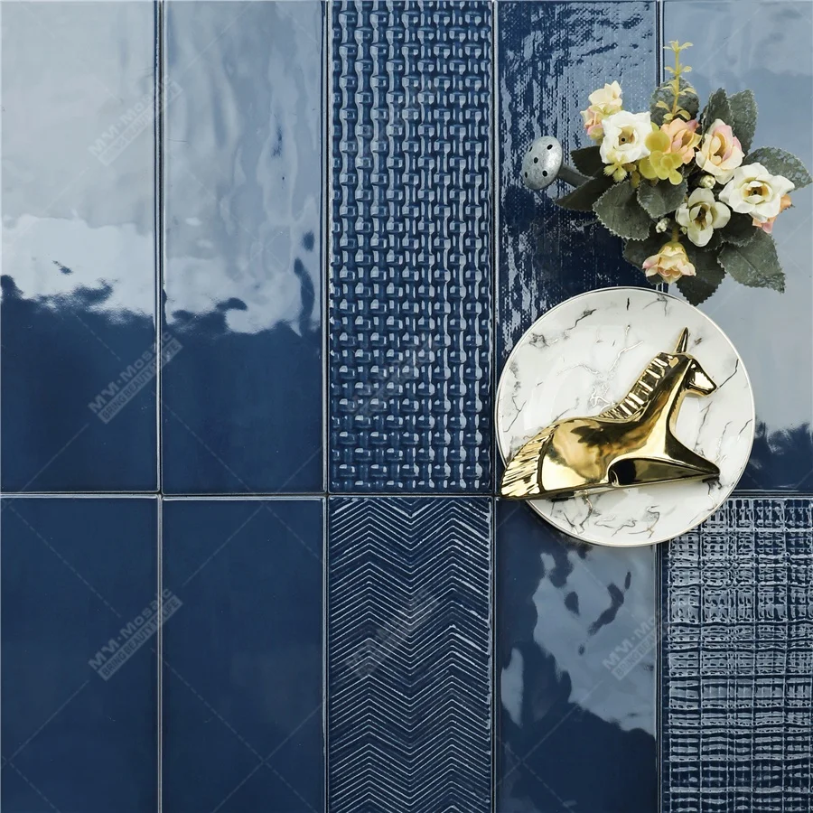 Modern Metro 100x300mm Glossy Glazed Dark Blue Ceramic Subway Kitchen Backsplash Tiles For Bathroom Wall Hotel Restaurant Bar