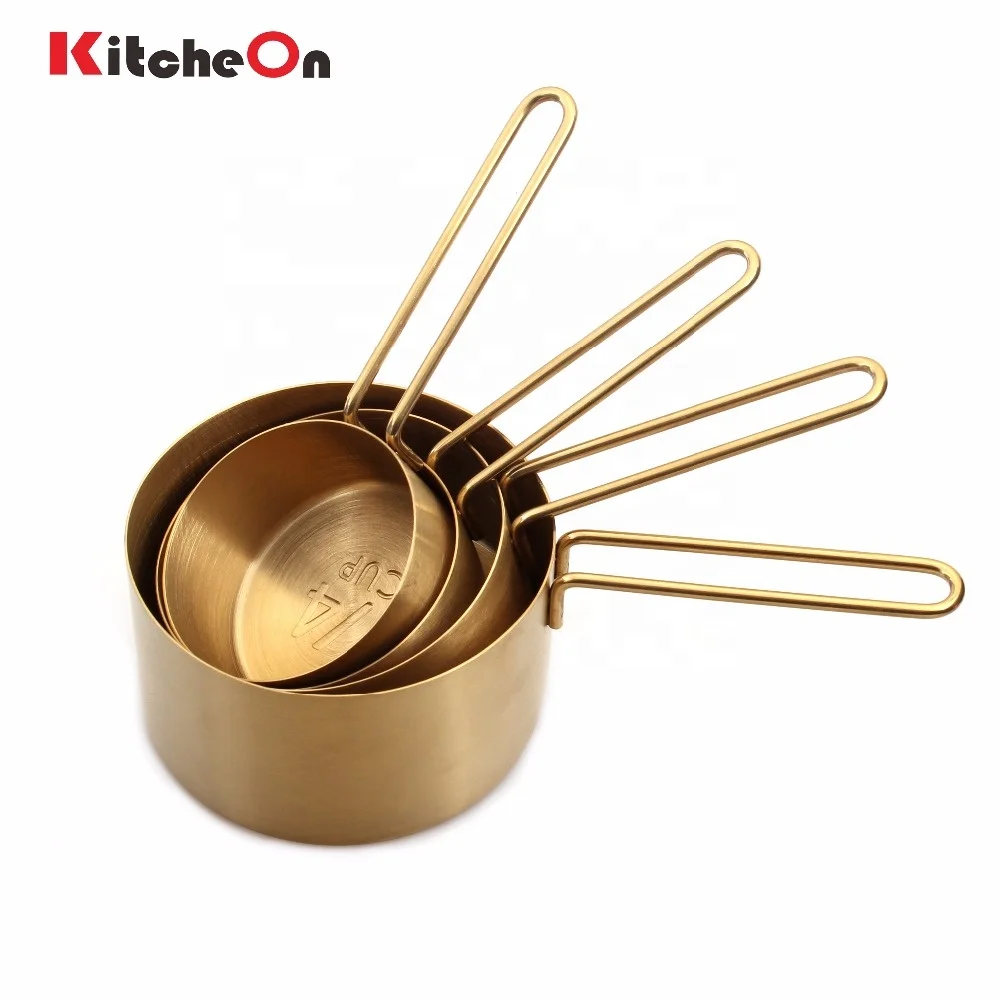 Premium Quality 9 Piece Stainless Steel Gold Brass Measuring Cups and Spoons Set for Baking