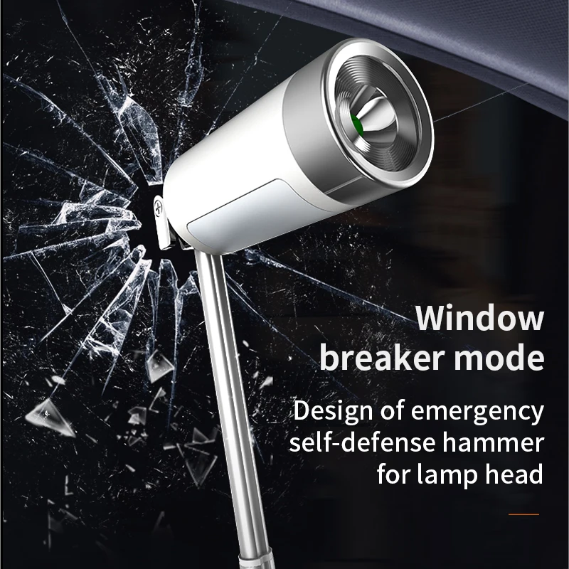 Portable Rechargeable Lamp Multi-functional Window Breaker with LED Light Torch Retractable Standing Outdoor Emergency SOS F