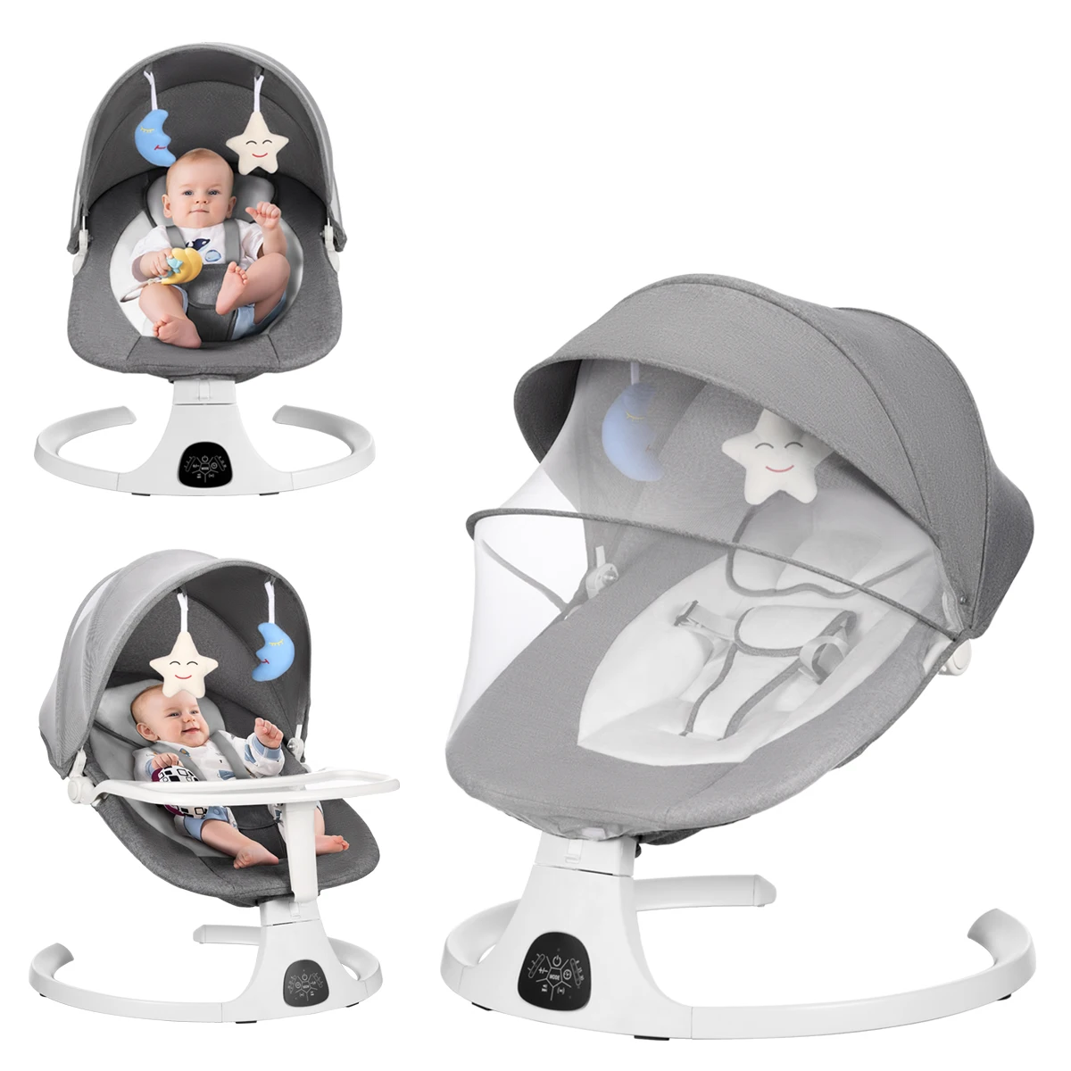 New Electric Baby Rocking Chair With Dining Plate Toy Mosquito Net Baby Cradle Swing Multifunction Baby Bouncer And Rocker