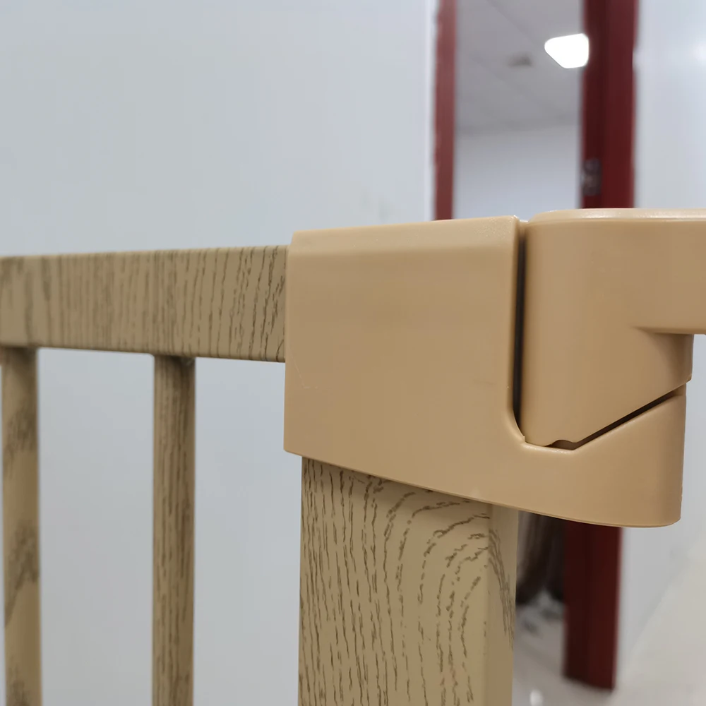 Adjustable Light Wood Grain Baby Gate Extra Wide Baby Safety Gates Easy Open Pet Friendly Baby Gate For Hallway