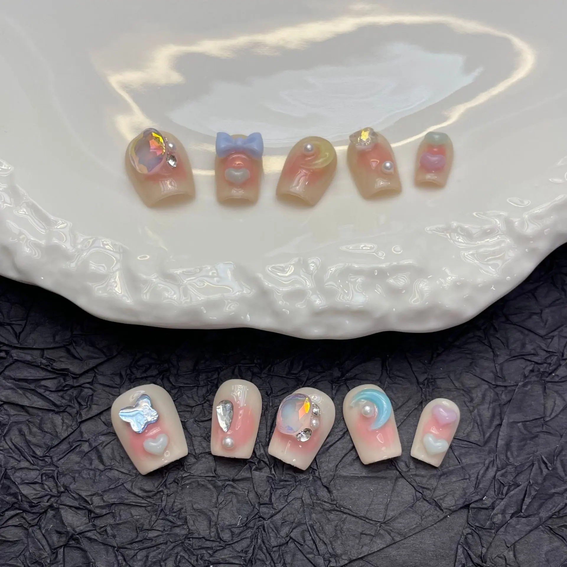 Design #875 Dropshipping Handmade Pink Jelly Cute Full Cover Artificial Fingernail Tips Korean Press On Nails Set For Girls