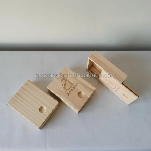 Solid Pine Wooden Small Size Box with Slide Lid Gift Storage Photo Stash Organizer