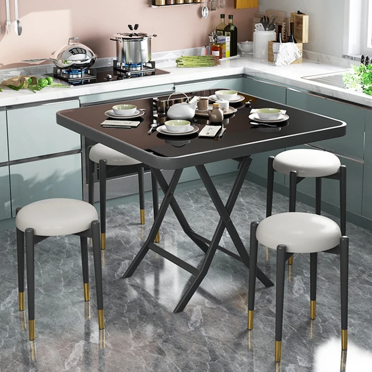 Outdoor Camping Cafe Garden Patio Metal Tempered Glass square Round Folding Foldable Coffee Dining Table