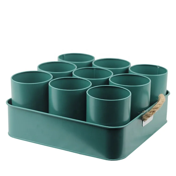 BX Galvanized Tin Metal Herb Pot Planter Flower Pot Plant Set of 10 in Tray