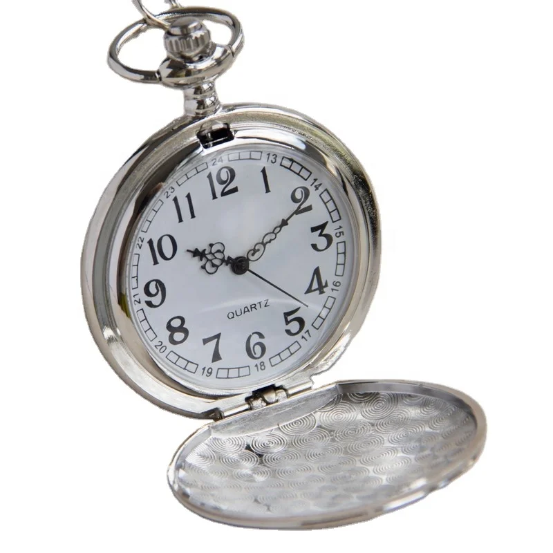 Round Vintage Metal Pocket Watch with chain for men Antique Style engraving