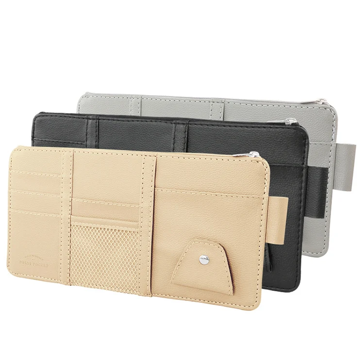 PU Leather Car Accessories Sun Visor Organizer CD Card Pockets Holder Pen holder