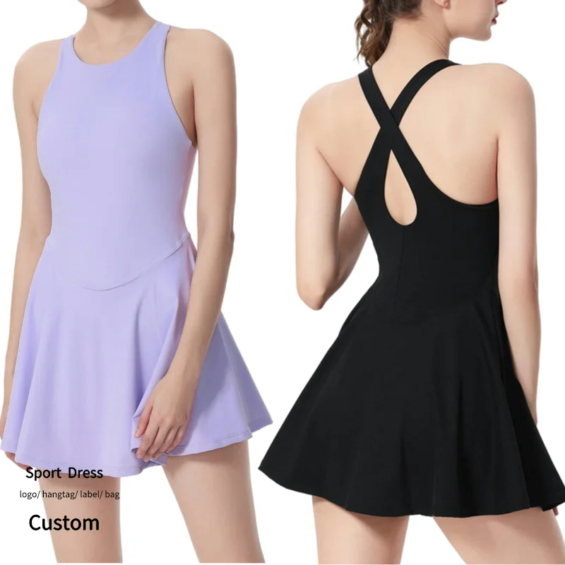 Naked Feel Breathable Yoga Fitness Sportswear Baseball Sports Dress Inner Safety Shorts Tennis Dress Women Gym Activewear Dress